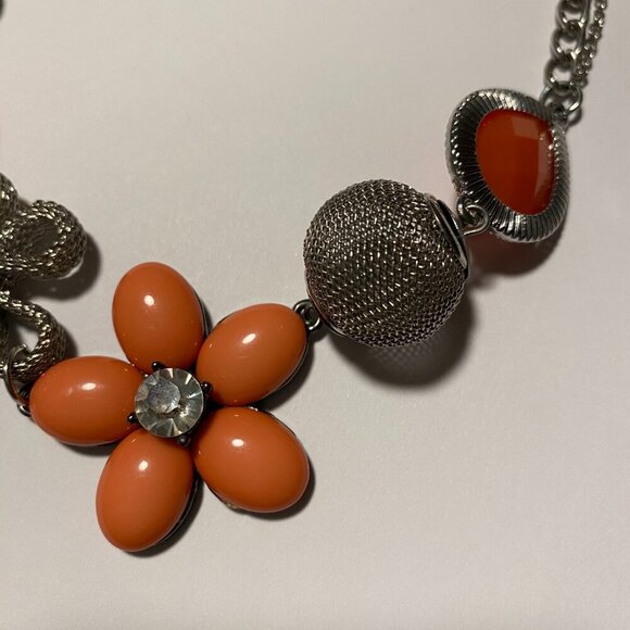 Orange/Silver Statement Necklace - Picture 2 of 6